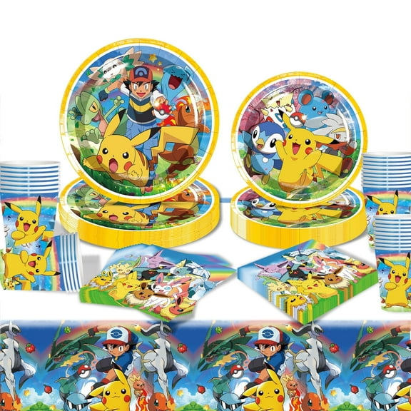 Kicpot 81Pcs Cartoon Birthday Plates and Napkins Party Supplies, Animation Birthday Party Supplies and Decorations for Kids Cartoon theme Birthday Party, Serves 20 Guests
