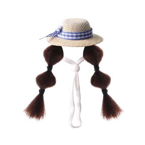 Kicpot Adjustable Hat for Small Pets Straw Hats with Braided Wigs for Hamster Guinea Pig Bird Rabbit Parrot Beach Party Decorations for Small Pet Funny Hats