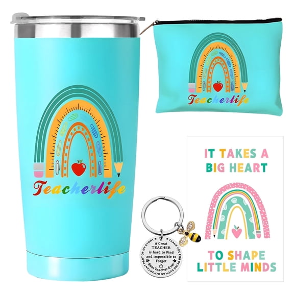 Kicpot Teacher Gifts for Women Men, Thank You Personalised Teacher Gifts, Teacher Christmas Gifts, Thank You Appreciation Gifts Set with Travel Mug Keychains Makeup Bag Greeting Card