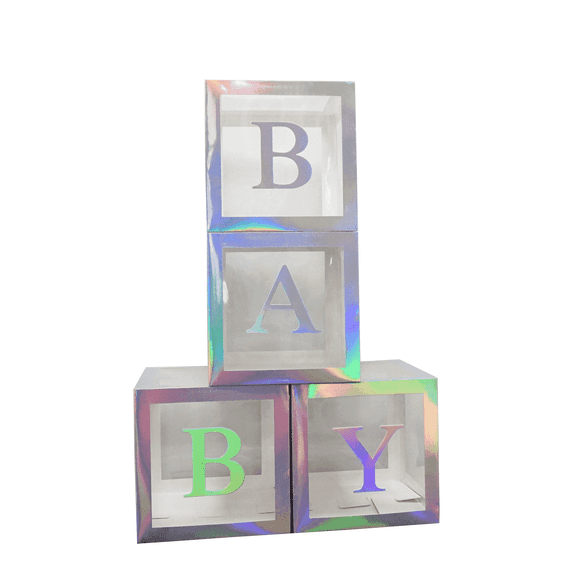 Kicpot Baby Boxes with 4 PCS Letters for Baby Shower Clear Balloon Box Blocks Gender Reveal Decorations and Birthday Party