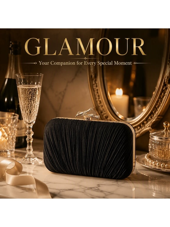 Clutch Purses for Women Evening Bag Pleated Clutch Bag with Chain for Wedding Party with Chain for Prom Wedding Party Black-tie affairs