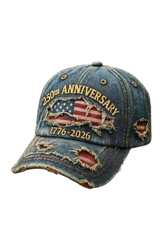 Distressed Denim Patriotic Baseball Cap - Red White & Blue Adjustable Hat for 4th of July & Summer Events