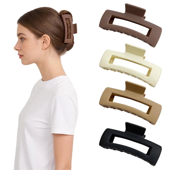 Kicpot Extra Large Rectangular Hair Claw Clips 5.1 Inch Wide Neutral Matte Hair Clamps for Thick Hair & Everyday Hairstyles