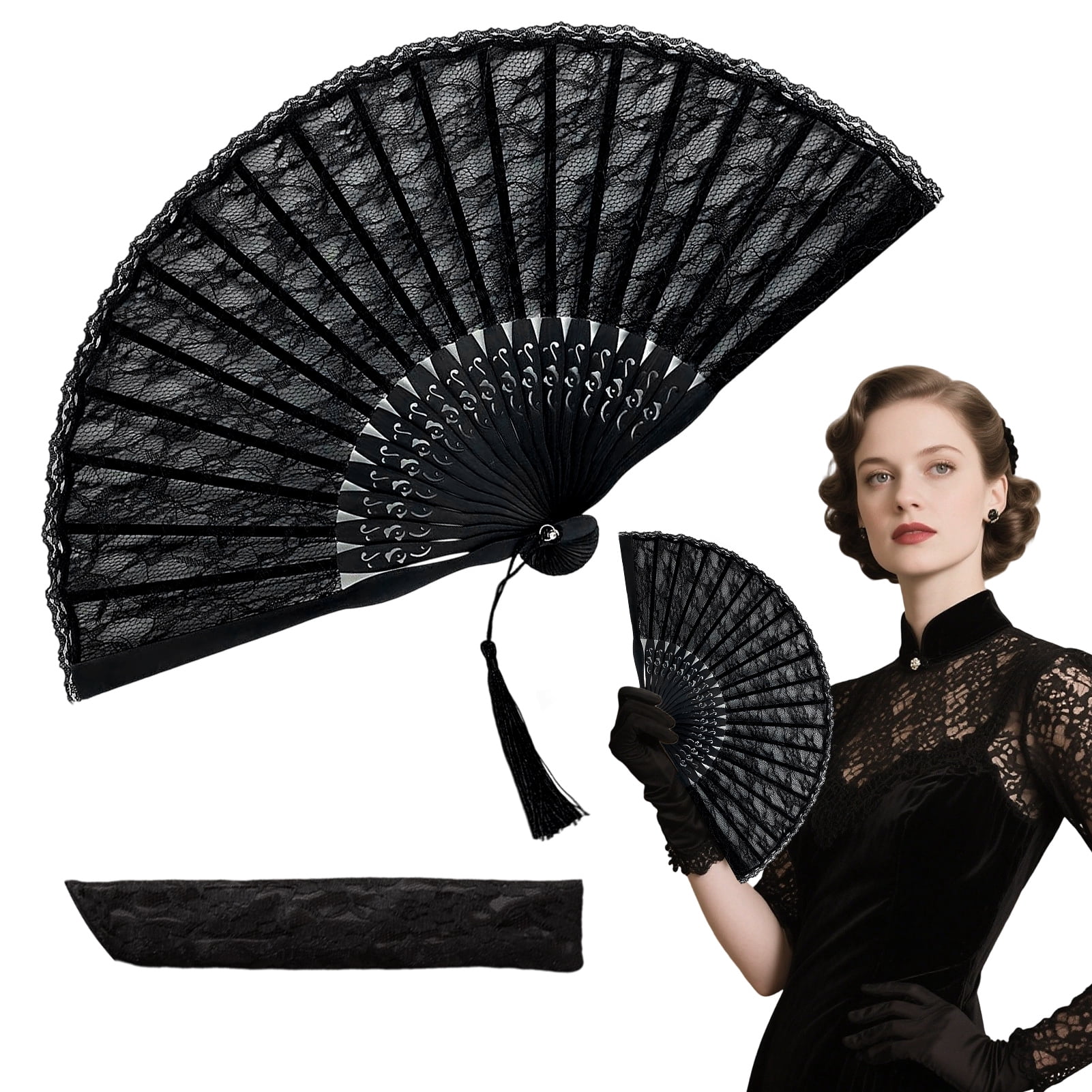 Blue Bamboo Silk Folding Fan – Handheld DIY Fan For Wedding, Dance, Festival & Decoration (8.27" Closed, 14.96" Open) - View #3