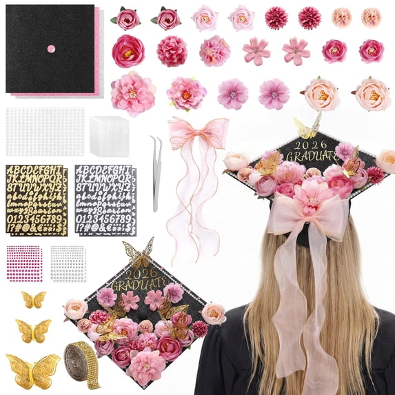 Grad Cap Kit Kicpot Graduation Cap Decorations Kit DIY Grad Cap with Flower 3D ...