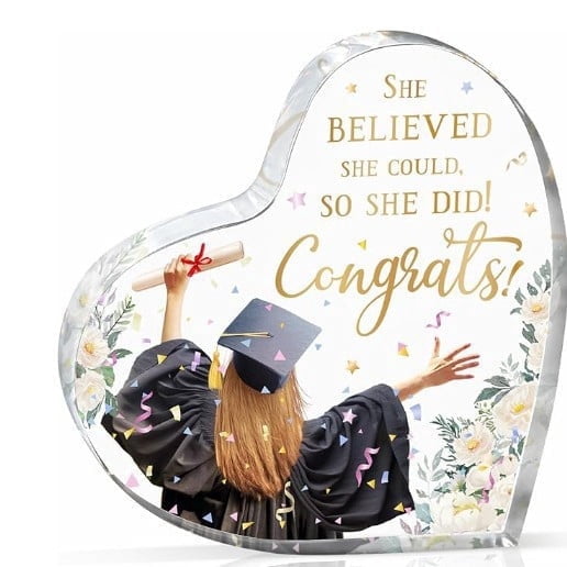 Kicpot Graduation Gifts for Her 2026, Heart-Shaped Acrylic Plaque, Glass Graduate Keepsakes for Son Daughter Friends School College Personalised Presents