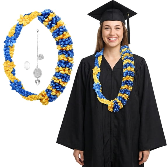 Kicpot Graduation Leis Class of 2026 Grad Ribbon Leis Double Braided Necklace Hawaiian Flower Garland with Metal Graduation Cap Hanging Keepsake Ornament for Him Her Graduation Party Decorations