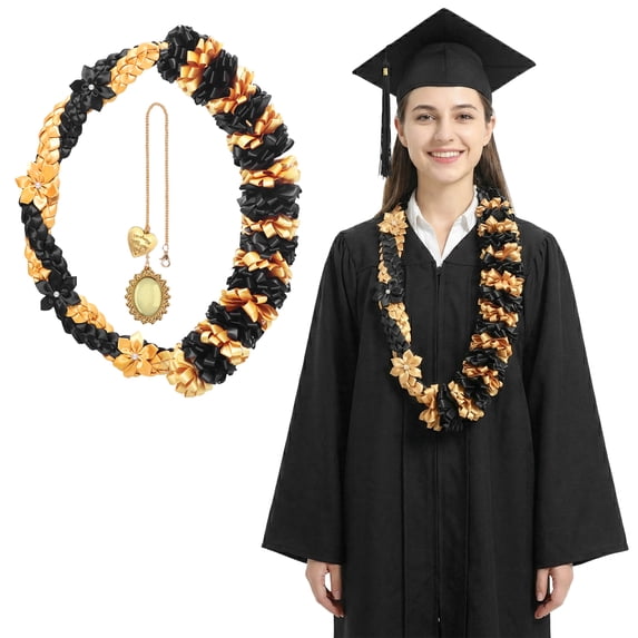 Kicpot Graduation Leis Class of 2026 Grad Ribbon Leis Double Braided Necklace Hawaiian Flower Garland with Metal Graduation Cap Hanging Keepsake Ornament for Him Her Graduation Party Decorations