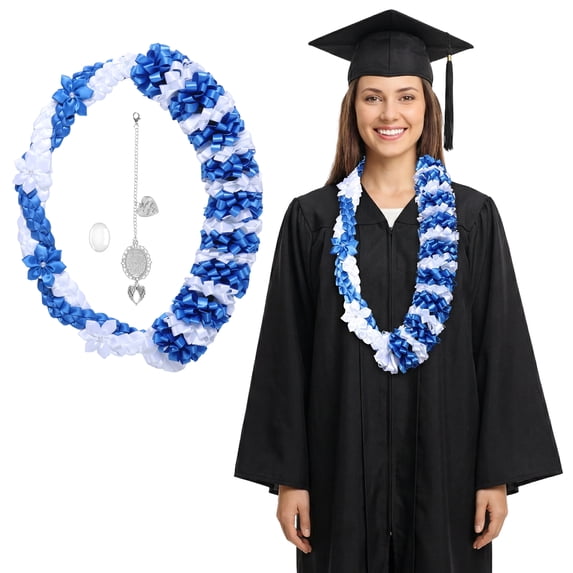 Kicpot Graduation Leis Class of 2026 Grad Ribbon Leis Double Braided Necklace Hawaiian Flower Garland with Metal Graduation Cap Hanging Keepsake Ornament for Him Her Graduation Party Decorations