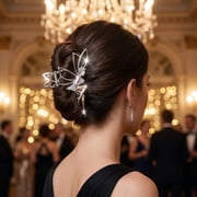 Kicpot Silver Fairy Wing Hair Claw Clip for Women, 4.3 inches long Rhinestone Elf Ponytail Jaw Clip, Elegant Metal Butterfly Fairy Hair Barrette