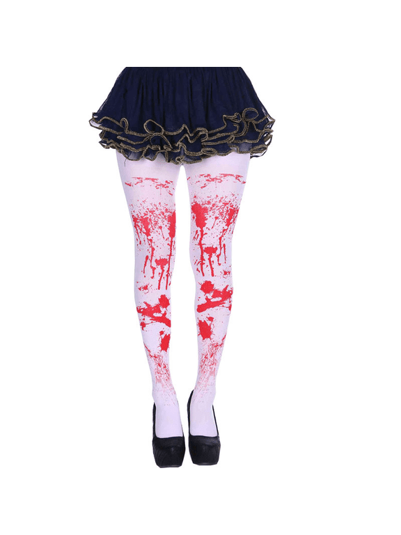 Halloween Bloody Print Tights for Women, White Blood Splatter Costume Pantyhose, One Size Polyester Tights for Halloween Party Horror Cosplay