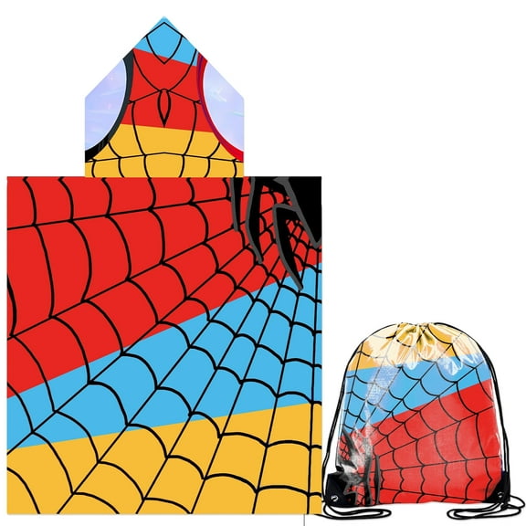 Kicpot Kids Beach Towels Spiederman Hooded Beach Towel for Kids Bath Pool Beach 60*120cm, Kids Bath Hooded Poncho Towels with Backpack for Boys Girls