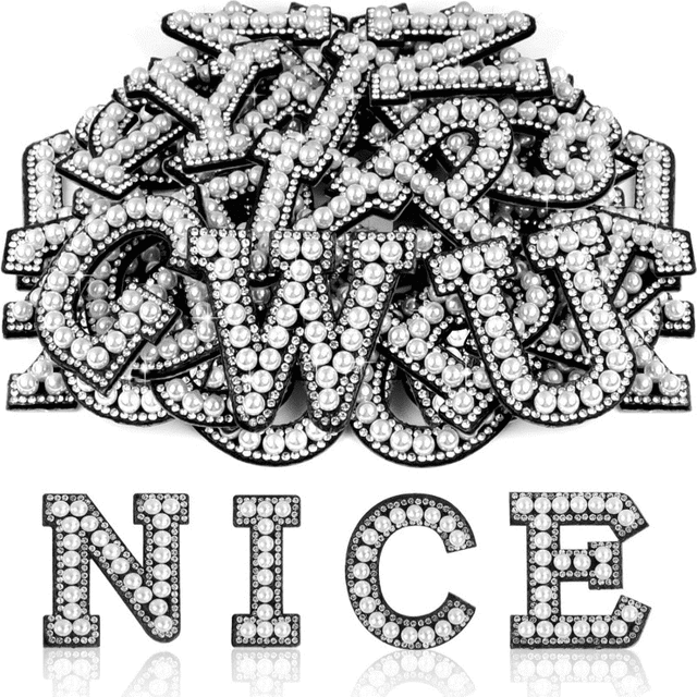 Kicpot Pearl 26 Letter Patches, Pearl Rhinestone A-Z Alphabet Self ...