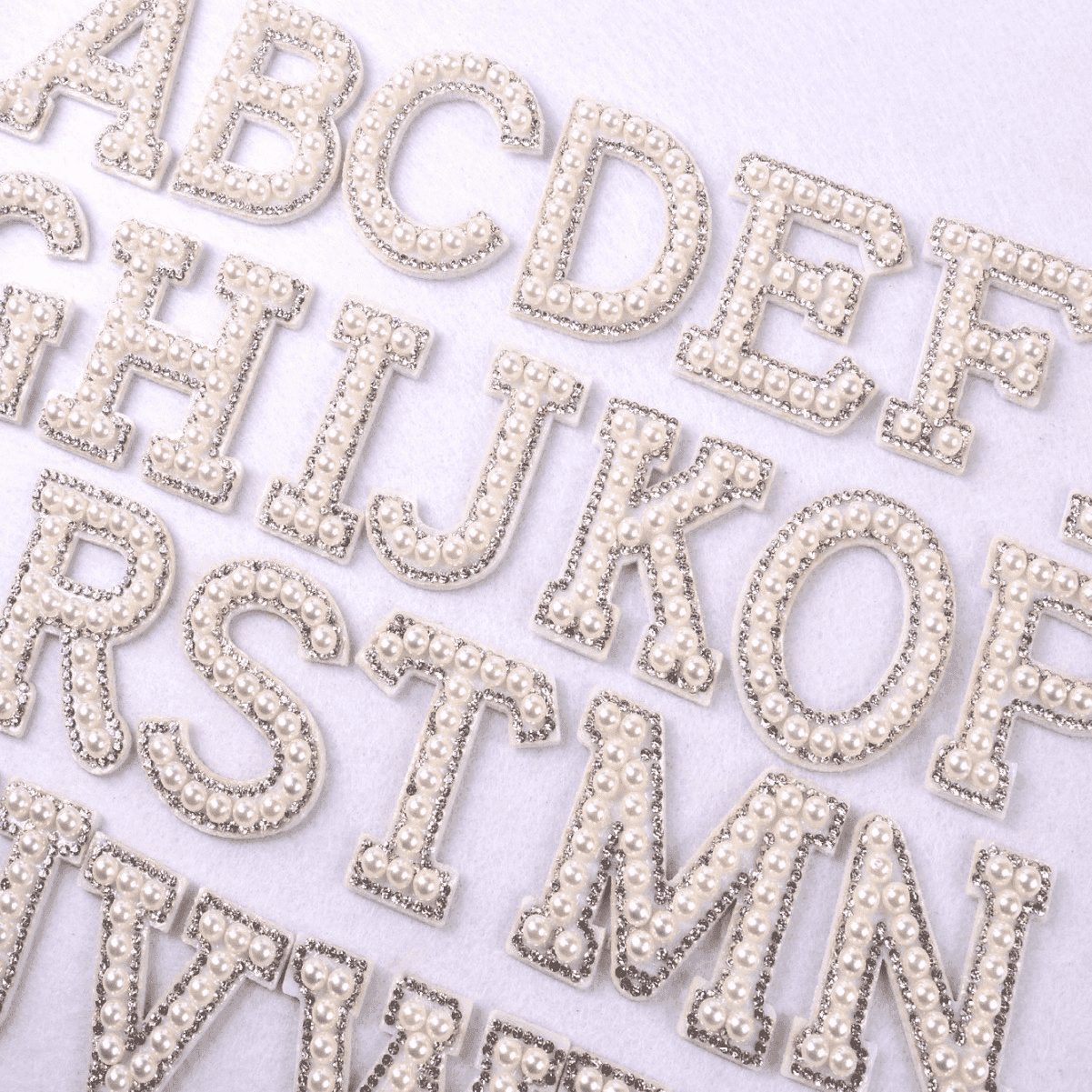 Kicpot Pearl 26 Letter Patches, Pearl Rhinestone A-Z Alphabet Self ...