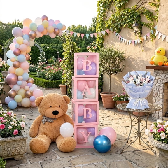 Kicpot Gender Reveal Party Supplies, Pink BABY Balloon Box 9.75*9.75*0.8inch Baby Decorations, Celebration Decor for Events