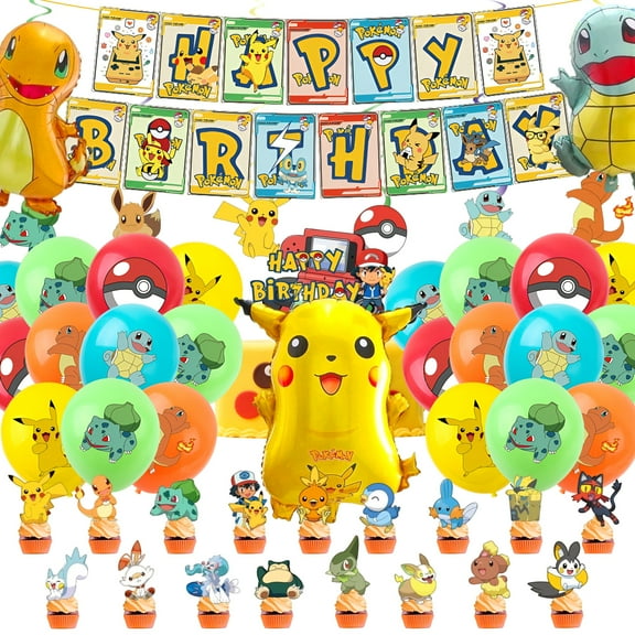 Kicpot Cartoon Birthday Party Decorations 48pcs Cartoon Theme Party Supplies Set-Cake Toppers Balloons Banner,Happy Birthday Decorations