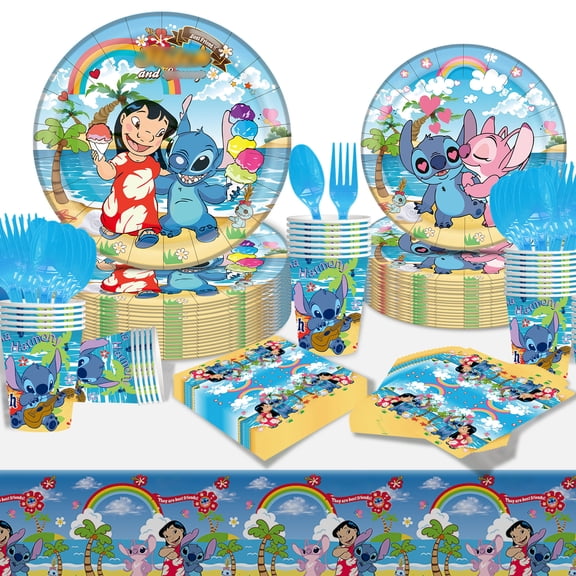 Kicpot Cartoon Birthday Decorations Cartoon Plates and Napkins Party Supplies, 81 Pcs Blue Birthday Party Supplies for Kids, Serves 20 Guests