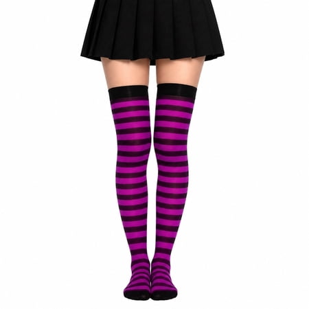 Kicpot Joyesplay Womens Halloween Socks High Striped Tights Socks over Knee Striped Long Stockings Halloween