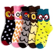 Kicpot 5 Pack Womans Fun Socks Owl Sock Crew Socks Cute Animal Design