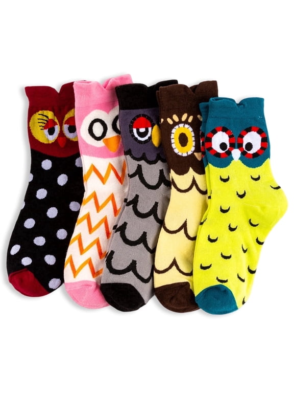 5 Pack Womans Fun Socks Owl Sock Crew Socks Cute Animal Design