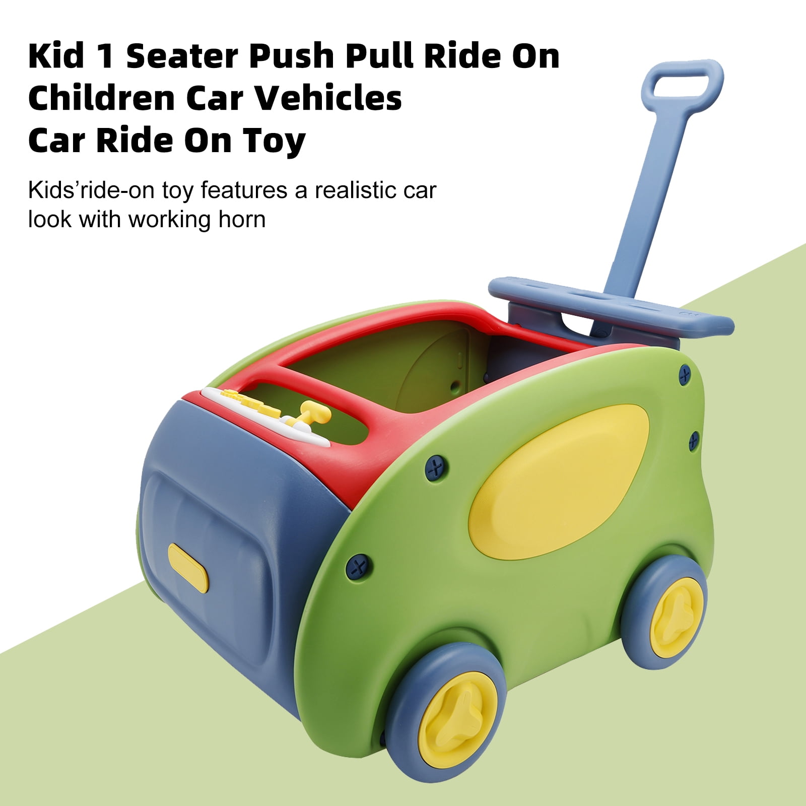 Green and Yellow Plastic Push Pull Ride-On Car