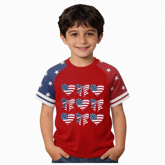 Kid 4th of July T-Shirts Boys Girls American Flag Patriotic Shirt Top Short Sleeve Independence Day Tees