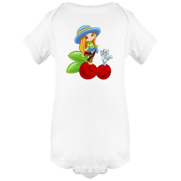 Kid And Kitten On Fruit Bodysuit Infant -Image by Shutterstock,  12 Months