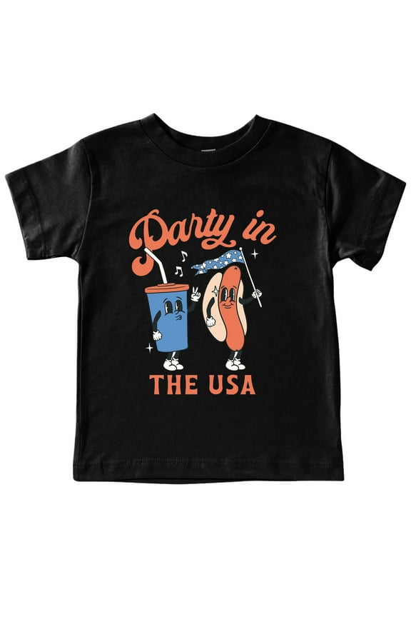 Kid And Teenager Independence Day T Shirt Humorous Hot Dog Drink Print T Shirt For Children 3 To 13 Years