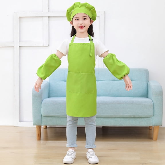 Kid Art Smock Solid Color Apron Sleeve And Hat Three Piece Set for Children Printed Artist Painting Aprons Smocks with Long Sleeve