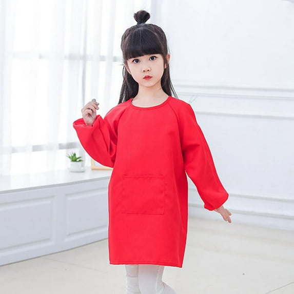 Kid Art Smock Solid Color with Pocket Apron for Children Printed Artist Painting Aprons Smocks with Long Sleeve Long Sleeve Shirt Kids Juniors Clothes Kids Long Sleeved Shirt Fancy T Shirts for