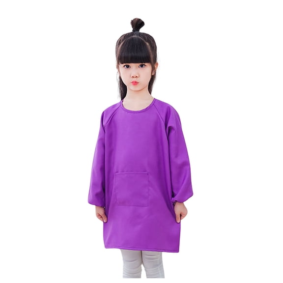 Kid Art Smock Solid Color with Pocket Apron - Polyester Material, Adjustable Ties, Long Sleeve, for Painting & Crafting, 2-12 Years, Includes 2 Smocks
