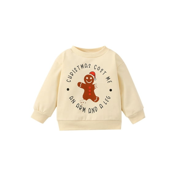 Kid Baby Spring Autumn Pullover Long-Sleeved O-Neck Letter Gingerbread Man Print Sweatshirt for Boys Girls