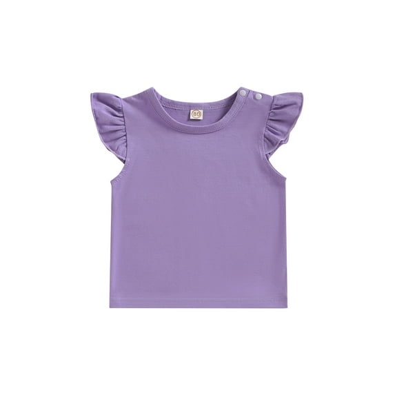 Kid Baby Toddler Girls Shirt, 6 12 18 24 Months 2T 3T 4T Fly Sleeve Round Neck Solid Color Street Party Casual Loose Spring Summer Tops