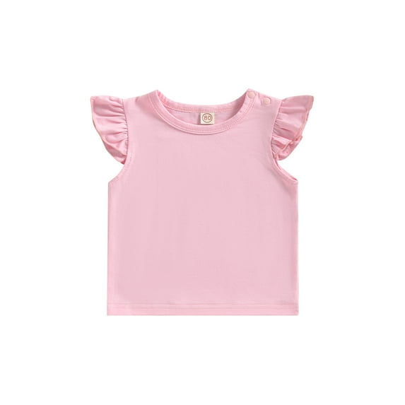 Kid Baby Toddler Girls Shirt, 6 12 18 24 Months 2T 3T 4T Fly Sleeve Round Neck Solid Color Street Party Casual Loose Spring Summer Tops