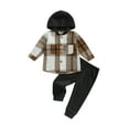 thumbnail image 1 of Kid Boy Autumn Clothes Set, 1-6T Plaid Print Long Sleeve Button Hood Shirt + Solid Color Trousers, 1 of 9