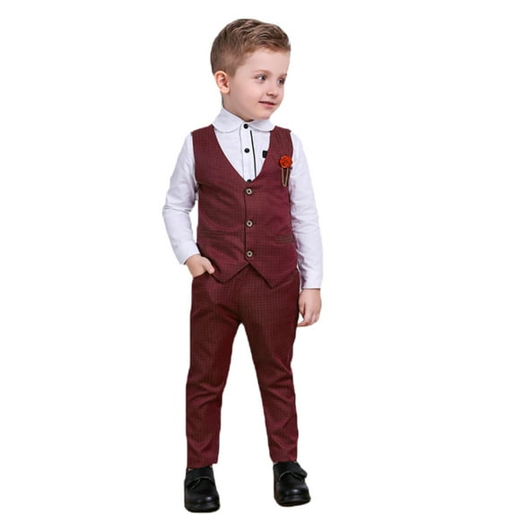 Kid Boy Dress Suit Clothes Sets Button Down Shirt Vest Birthday Outfit Baptism Dress 5-6 Years