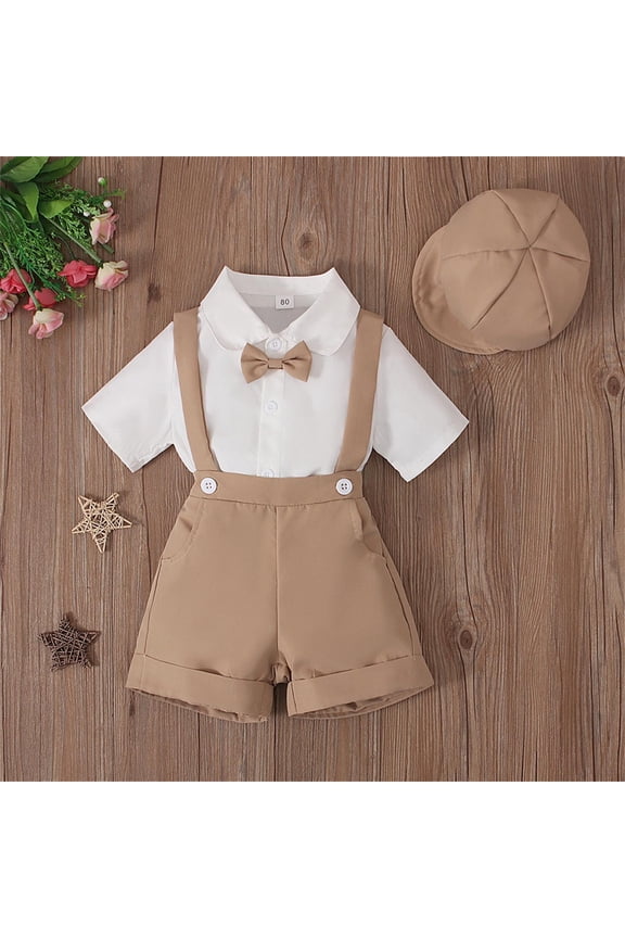 Kid Boy Dress Suit Clothes Sets Collared Dress Shirt Suspender Pants Easter Dress Boy Clothes 4-5 Years