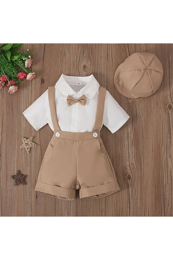 Kid Boys Semi Formal Outfit Collared Dress Shirt Suspenders Pants Toddler Easter Outfit Boys Dress Clothes 4-5 Years