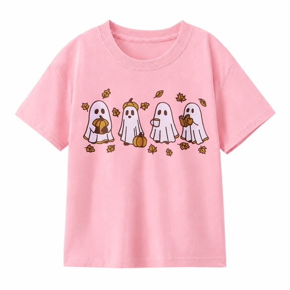Kid Boy Girls Halloween T-Shirt Embroidered Ghost Pumpkin Shirts Spooky Season Tees Short Sleeve Fall Tops Outfits