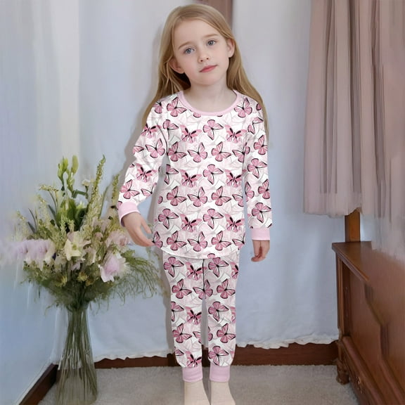 Kid Boy Pajamas Set Butterfly Pullover Crewneck Soft Sleepwear Loungewear Set Girls Pjs Size 4-5 Years
