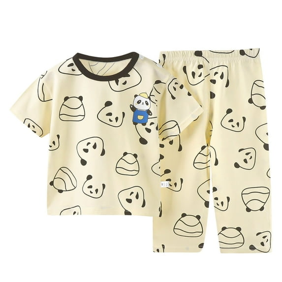 Kid Boy Pajamas Set Cartoon Toddler Nightgown Summer Crewneck Top and Pants Boys Pjs Size 5-6 Years