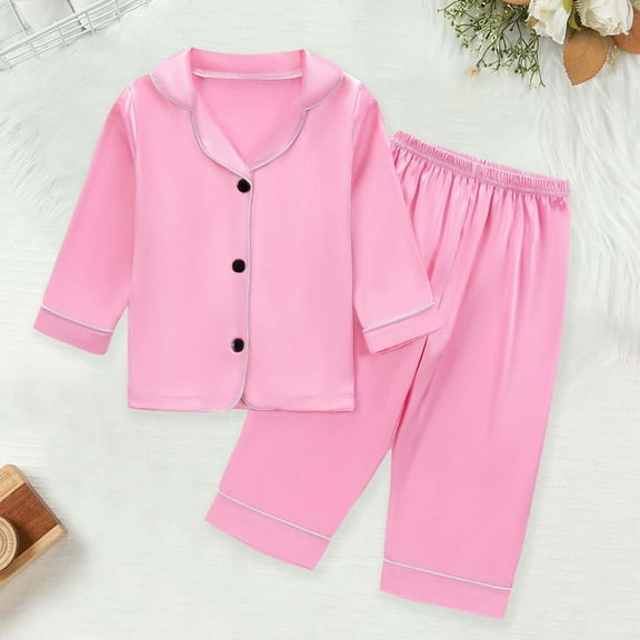 Kid Boy Pajamas Set Solid Button Down Sleepwear Set Kids Pajamas Nightgown Girls Pajama Sets Size 5-6 Years