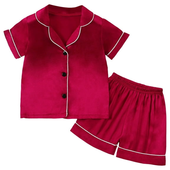 Kid Boy Pajamas Set Solid Crewneck Pullover Top Summer Girls Outfit Boys Pajamas 3-4 Years