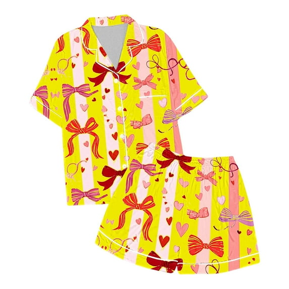 Kid Boy Satin Pajamas Set Bowknot Button Down Sleepwear Set Casual Pajamas Set Preppy Pajamas For Girls 8-9 Years