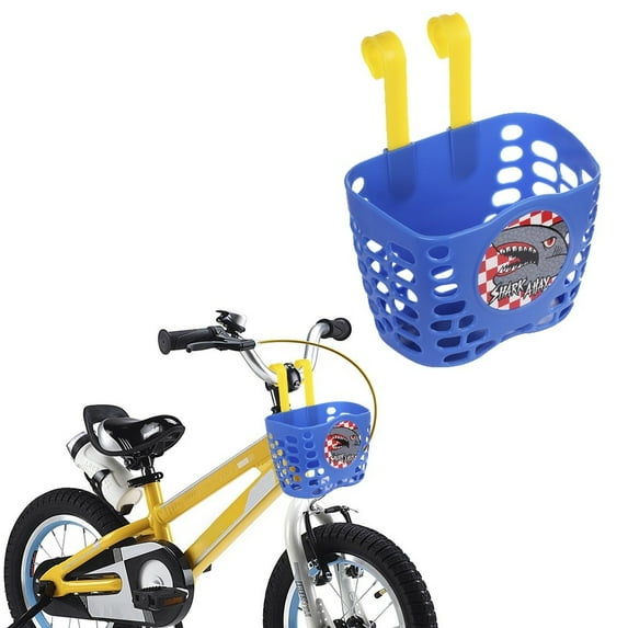 Kid Boy's Bike Basket, MINI-FACTORY Cute Cartoon Blue Shark Attax Pattern Bicycle Handlebar Basket for Boys