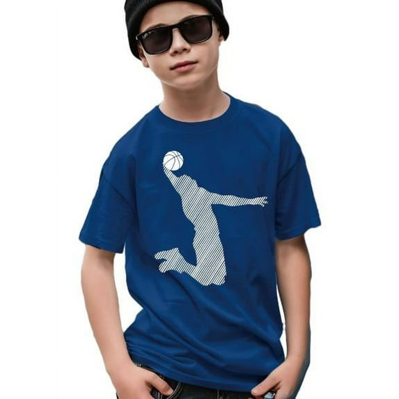 Kid Boy's Summer Tops Basketball Player Print Comfy Regular Fit Casual T-shirts With Short Sleeve Size 7-15