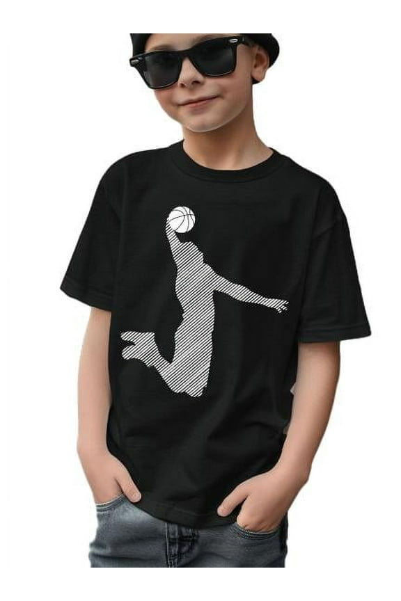 Kid Boy's Summer Tops Basketball Player Print Comfy Regular Fit Casual T-shirts With Short Sleeve Size 7-15