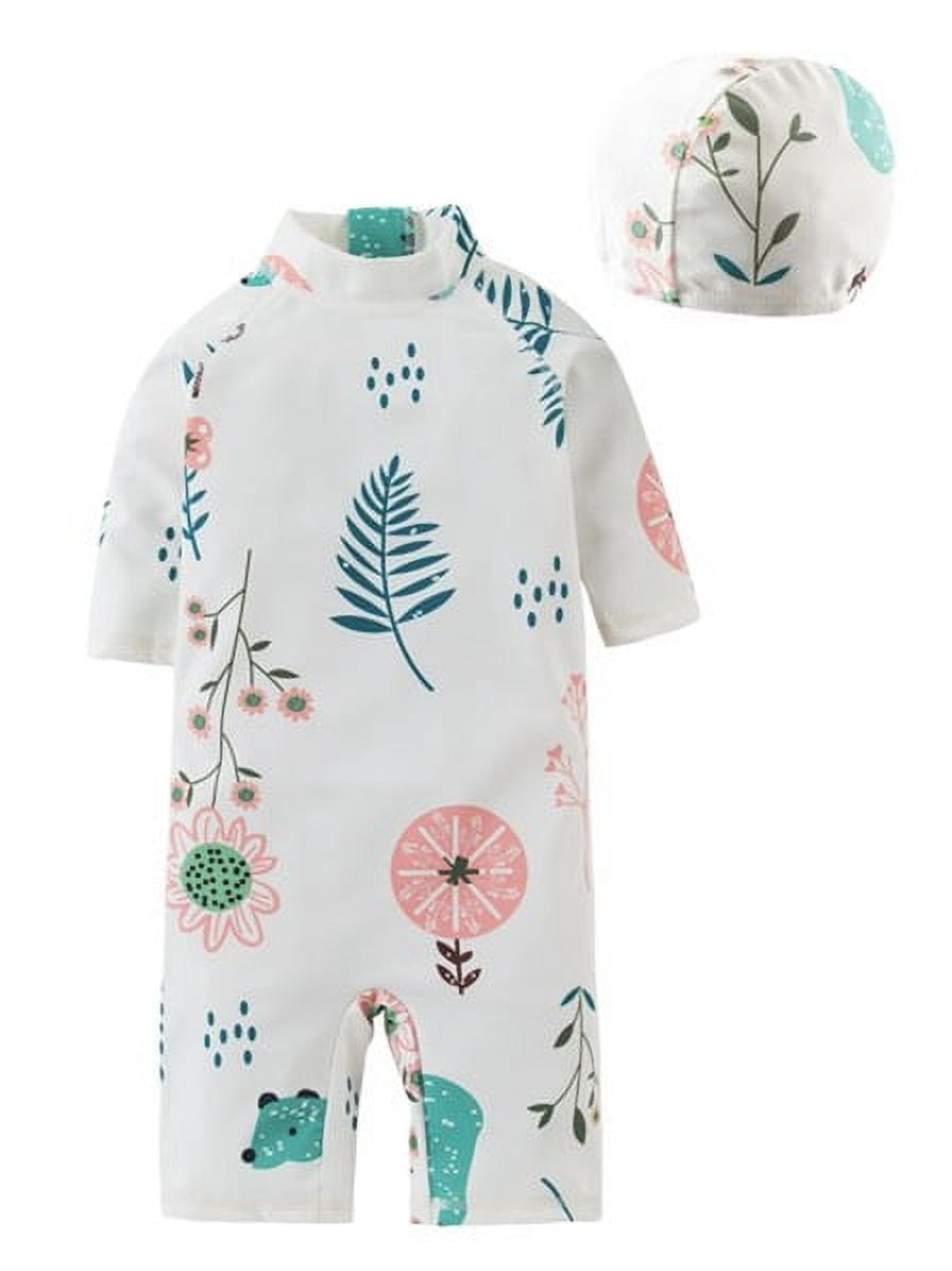 Kid Boys Chic Animals Printed One-Piece Rash Guard with Sun Hat 2pcs ...