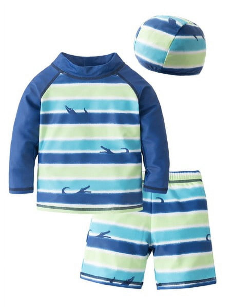 Kid Boys Chic Animals Printed One-Piece Rash Guard with Sun Hat 2pcs ...