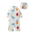 thumbnail image 1 of Kid Boys Chic Animals Printed One-Piece Rash Guard with Sun Hat 2pcs Swimsuit Pool Beach Bathing Suit (Colorful Pineapples, 3), 1 of 5